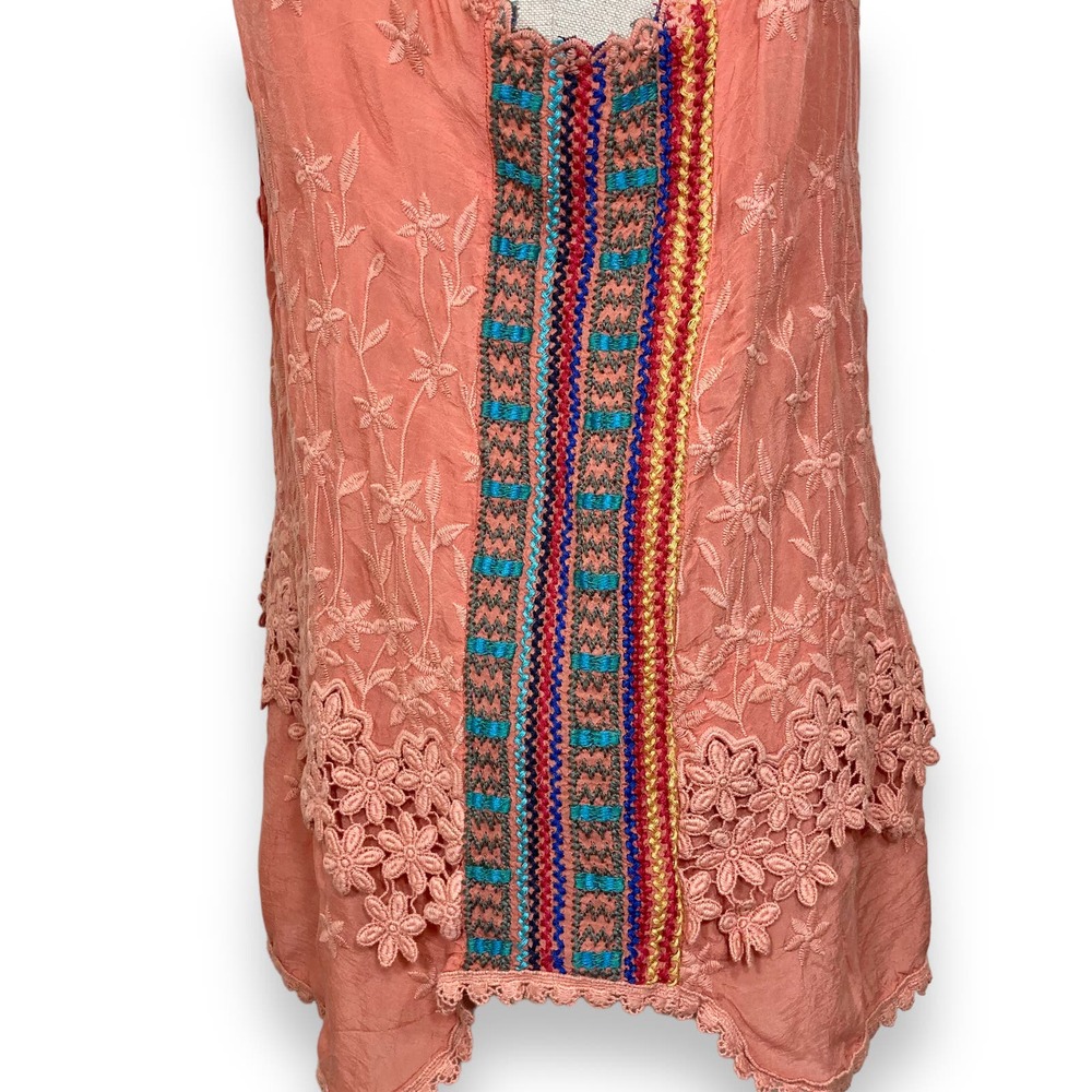 Johnny Was embroidered Malin tank, Ladies XS coral sleeveless floral boho top - Picture 10 of 14